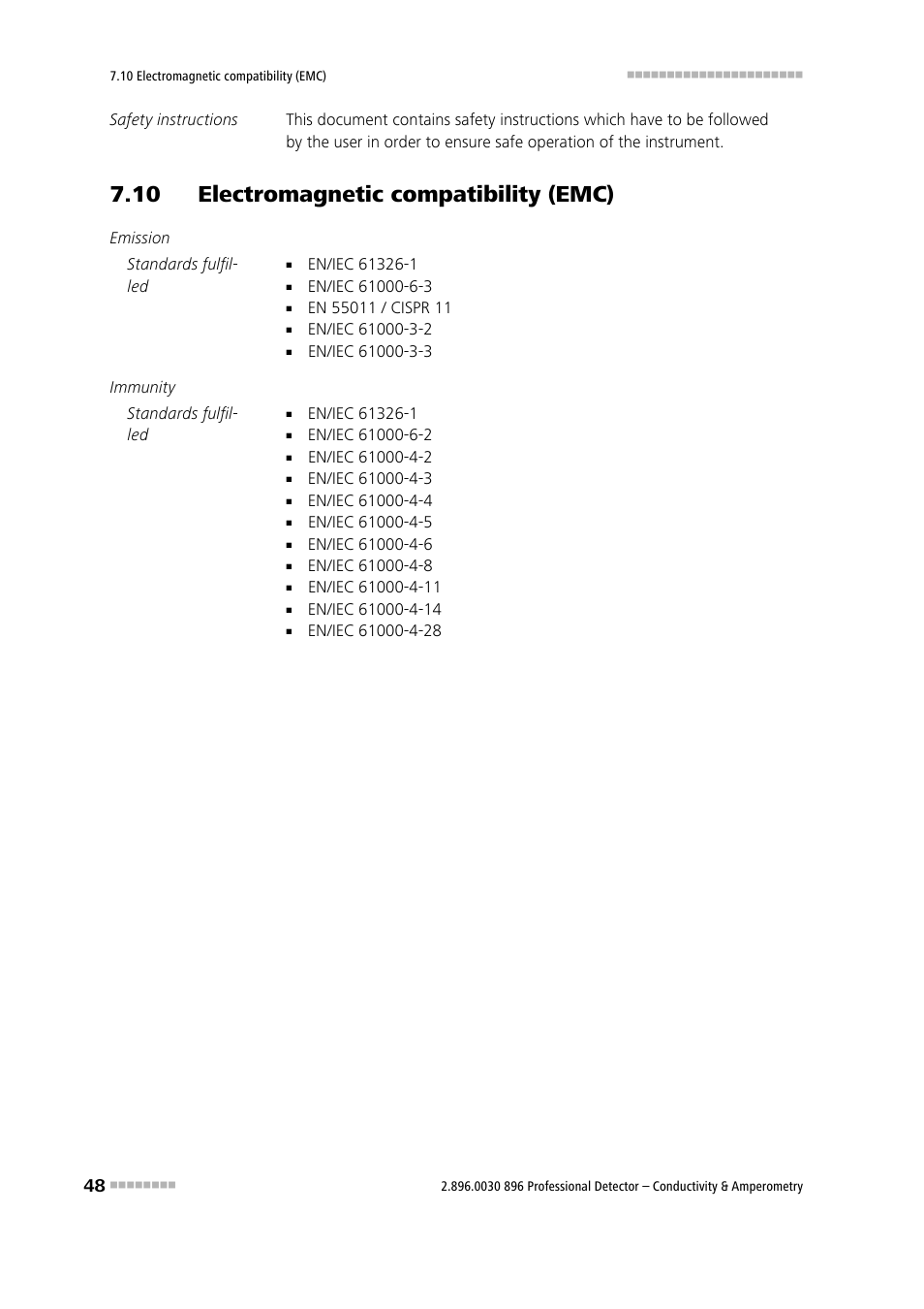 10 electromagnetic compatibility (emc) | Metrohm 896 Professional Detector – Conductivity & Amperometry User Manual | Page 56 / 67