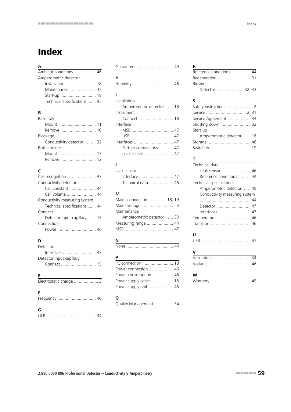 Index | Metrohm 896 Professional Detector – Conductivity & Amperometry User Manual | Page 67 / 67