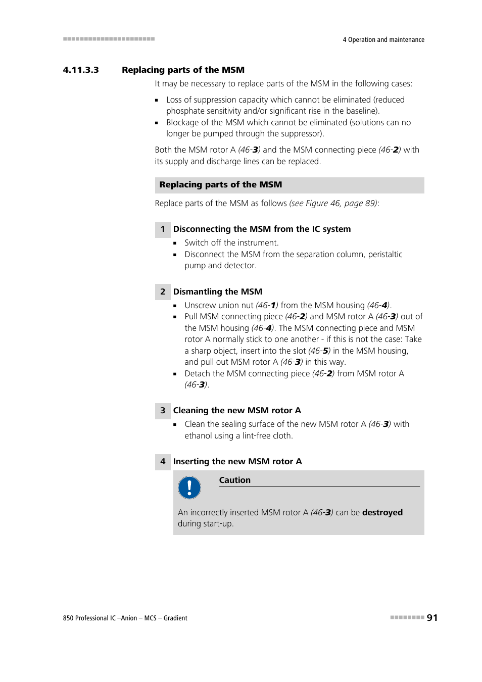 3 replacing parts of the msm | Metrohm 850 Professional IC Anion MCS Gradient User Manual | Page 101 / 143