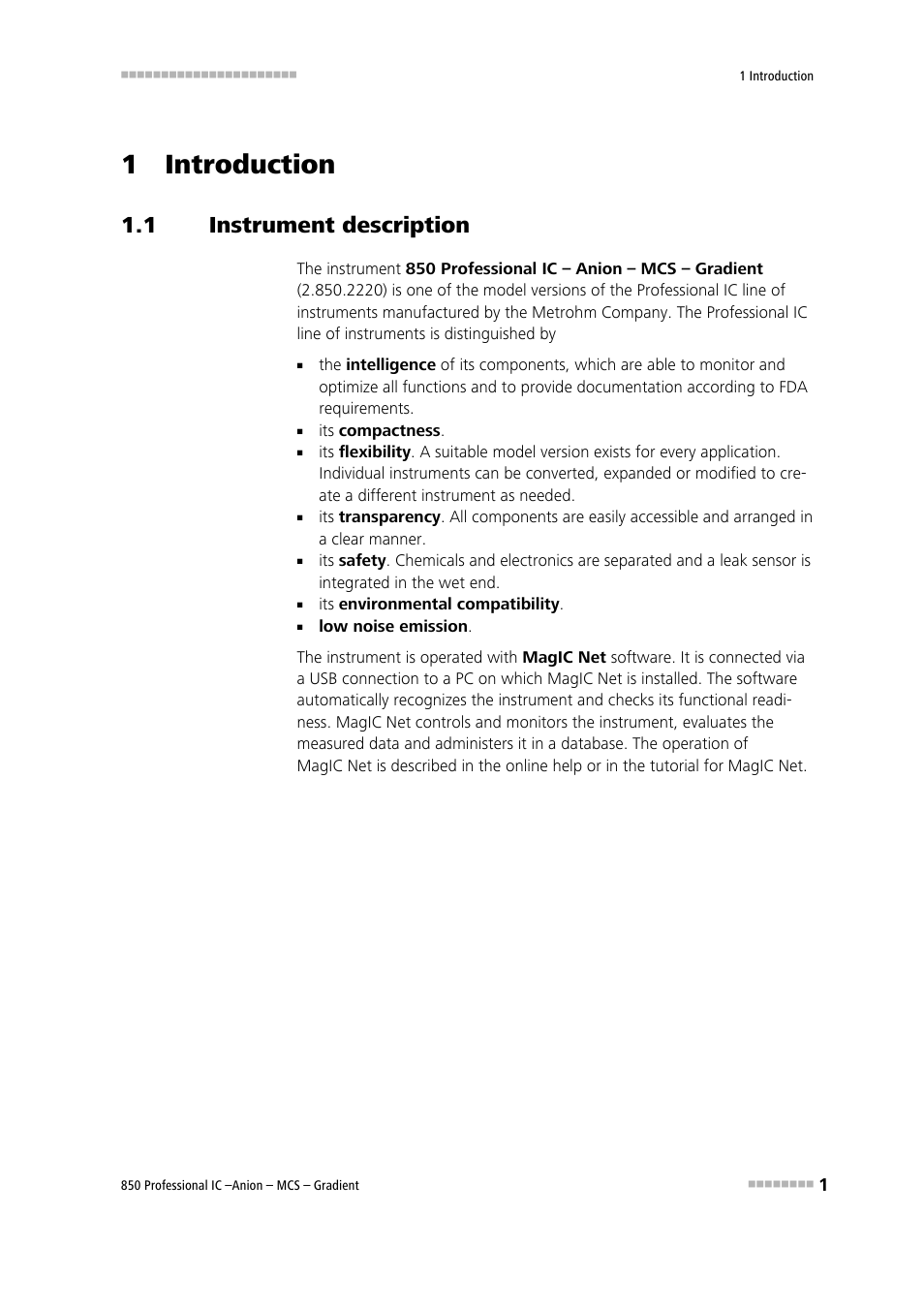 1 introduction, 1 instrument description, Instrument description | Metrohm 850 Professional IC Anion MCS Gradient User Manual | Page 11 / 143