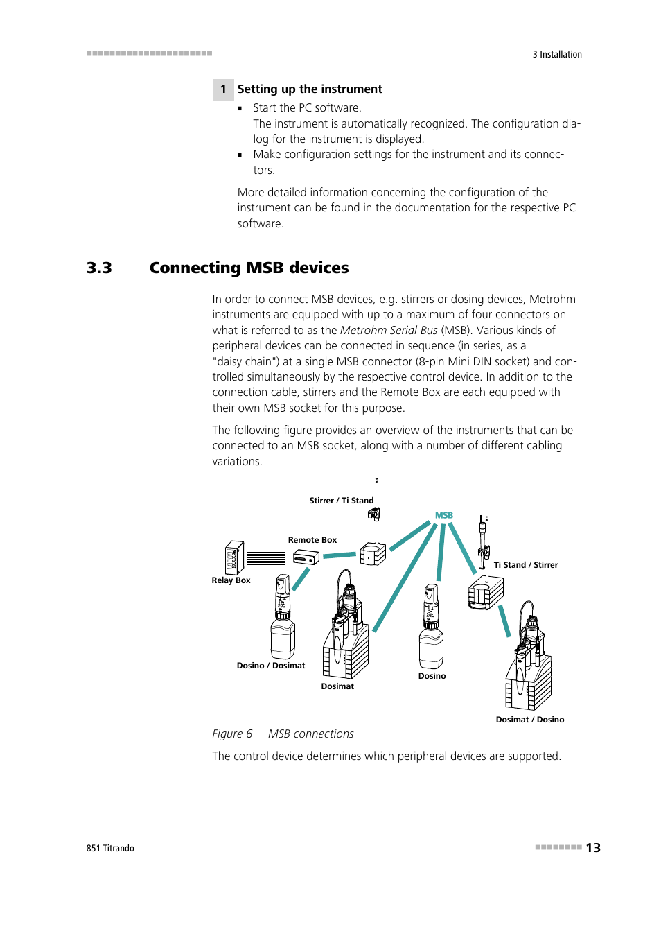 3 connecting msb devices, Connecting msb devices, Figure 6 | Msb connections | Metrohm 851 Titrando User Manual | Page 21 / 100