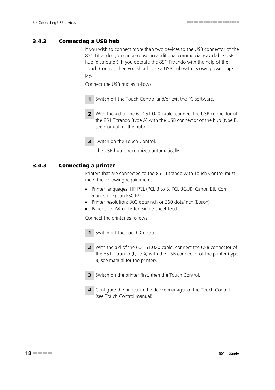 2 connecting a usb hub, 3 connecting a printer, Connecting a usb hub | Connecting a printer | Metrohm 851 Titrando User Manual | Page 26 / 100