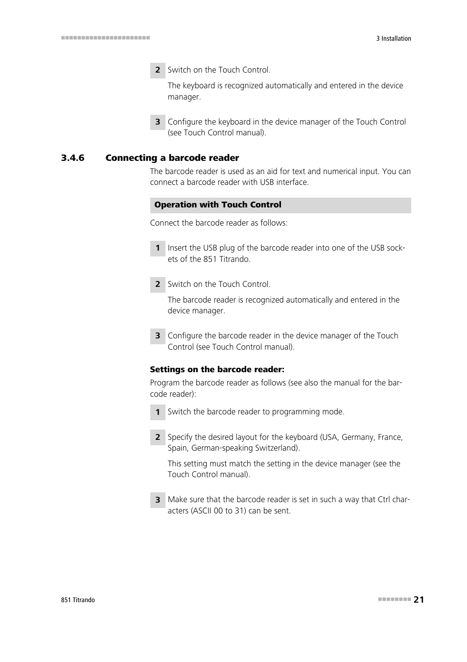 6 connecting a barcode reader, Connecting a barcode reader | Metrohm 851 Titrando User Manual | Page 29 / 100