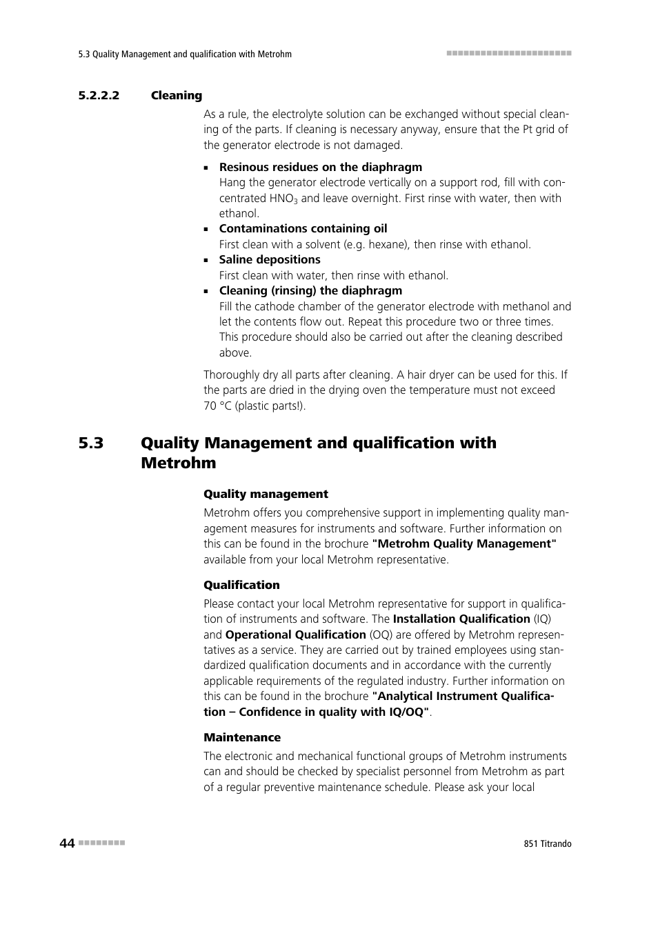 2 cleaning, Quality management and qualification with metrohm | Metrohm 851 Titrando User Manual | Page 52 / 100