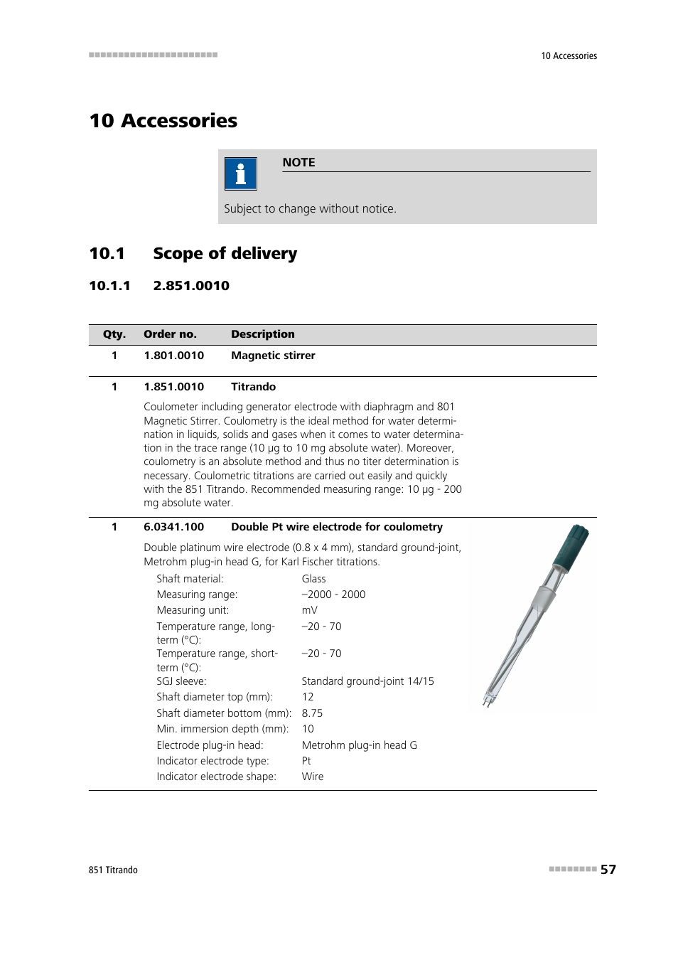 10 accessories, 1 scope of delivery | Metrohm 851 Titrando User Manual | Page 65 / 100
