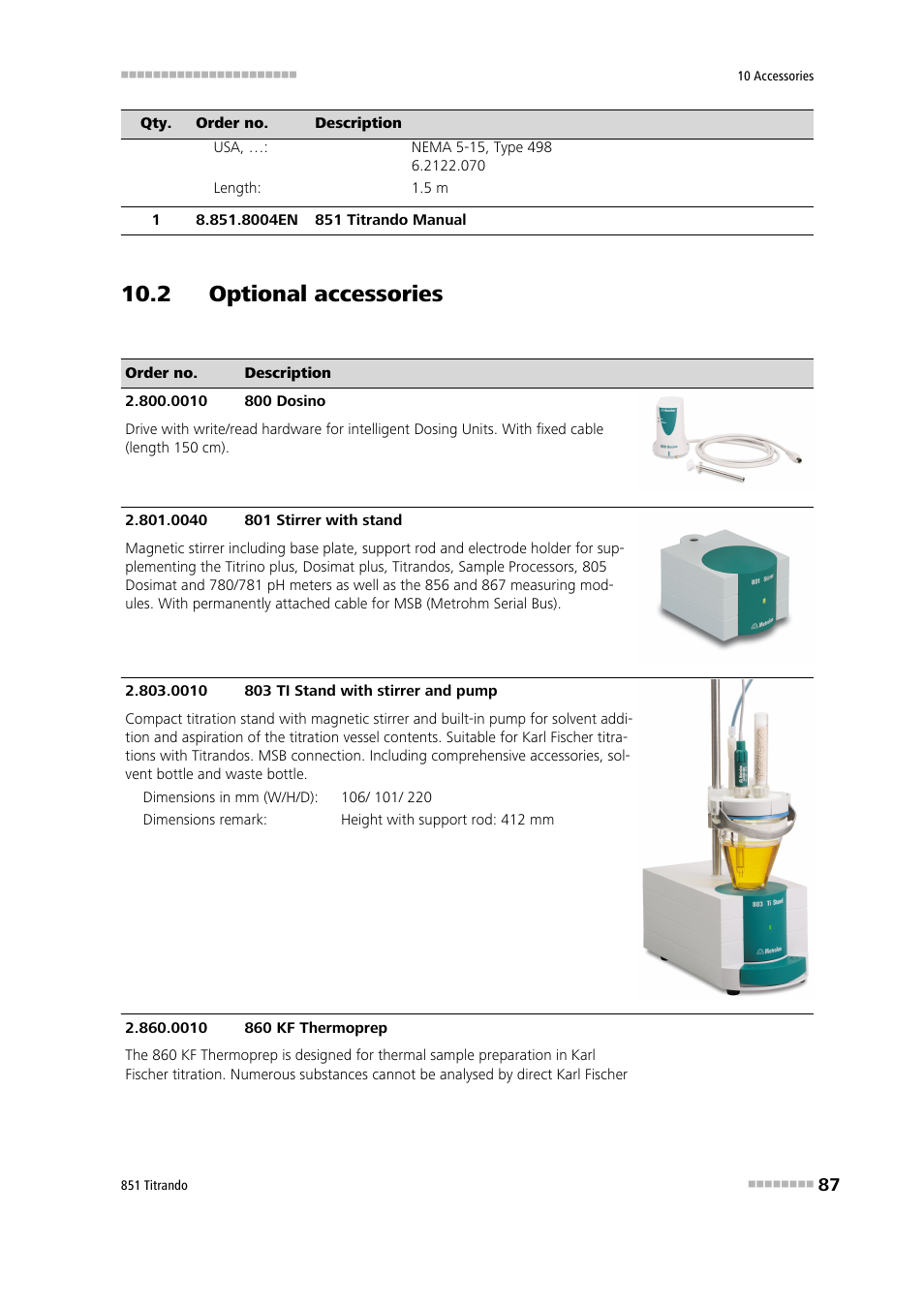 2 optional accessories | Metrohm 851 Titrando User Manual | Page 95 / 100