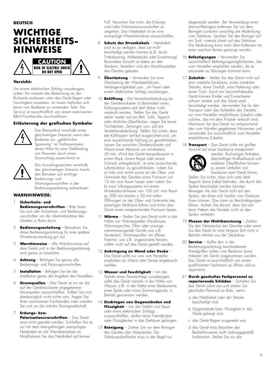 Wichtige sicherheits- hinweise, Caution | Bowers & Wilkins ASW CM User Manual | Page 12 / 53