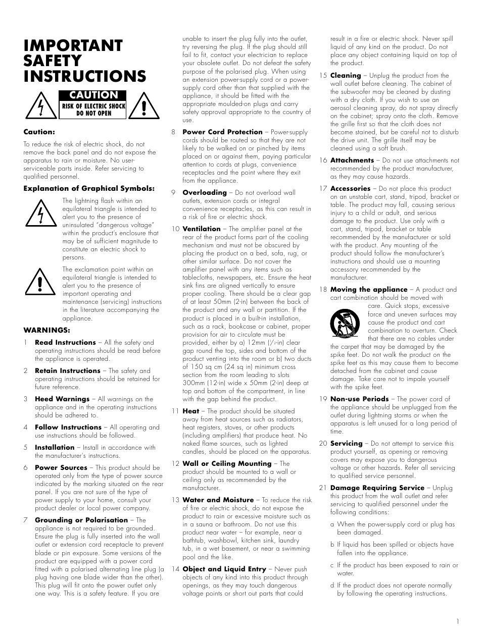 Important safety instructions, Caution | Bowers & Wilkins ASW CM User Manual | Page 4 / 53