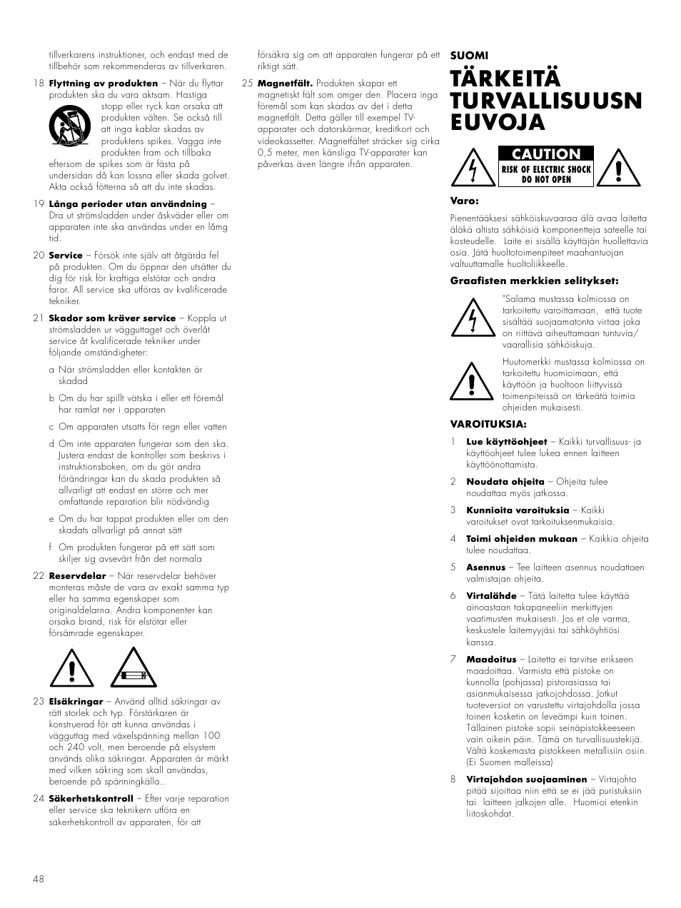 Tärkeitä turvallisuusn euvoja, Caution | Bowers & Wilkins ASW CM User Manual | Page 51 / 53