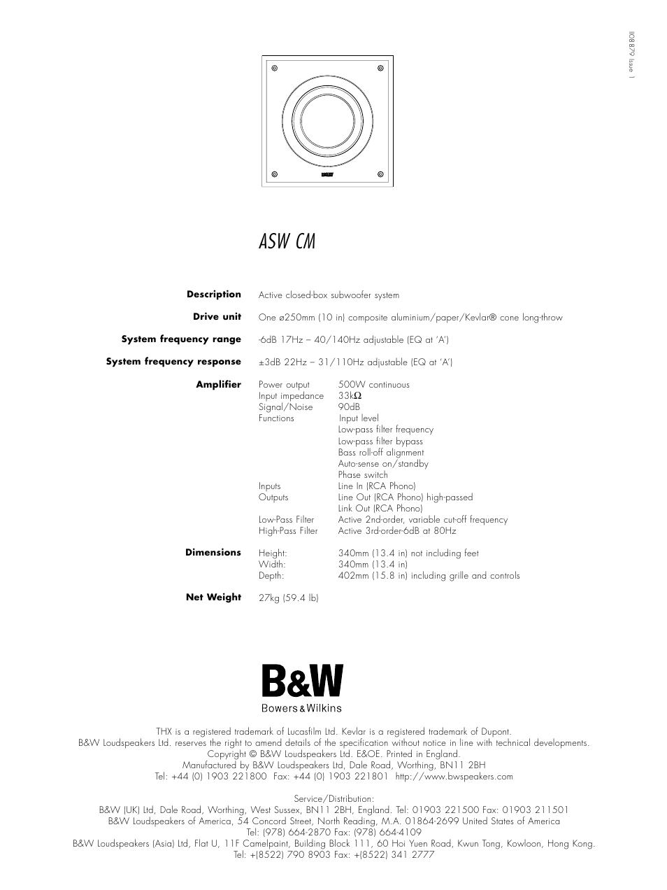 Asw cm | Bowers & Wilkins ASW CM User Manual | Page 53 / 53