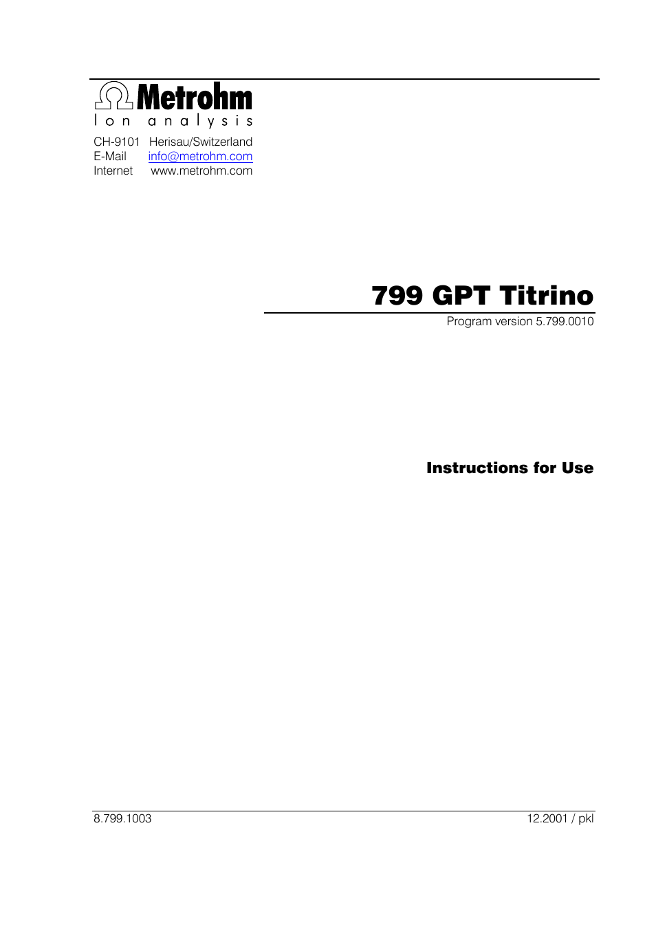 Metrohm 799 GPT Titrino User Manual | 242 pages