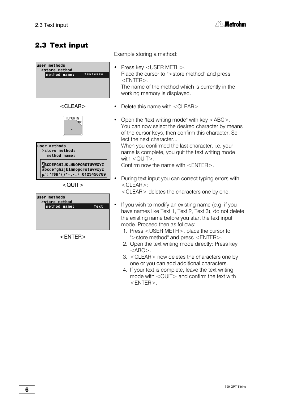 3 text input | Metrohm 799 GPT Titrino User Manual | Page 10 / 242