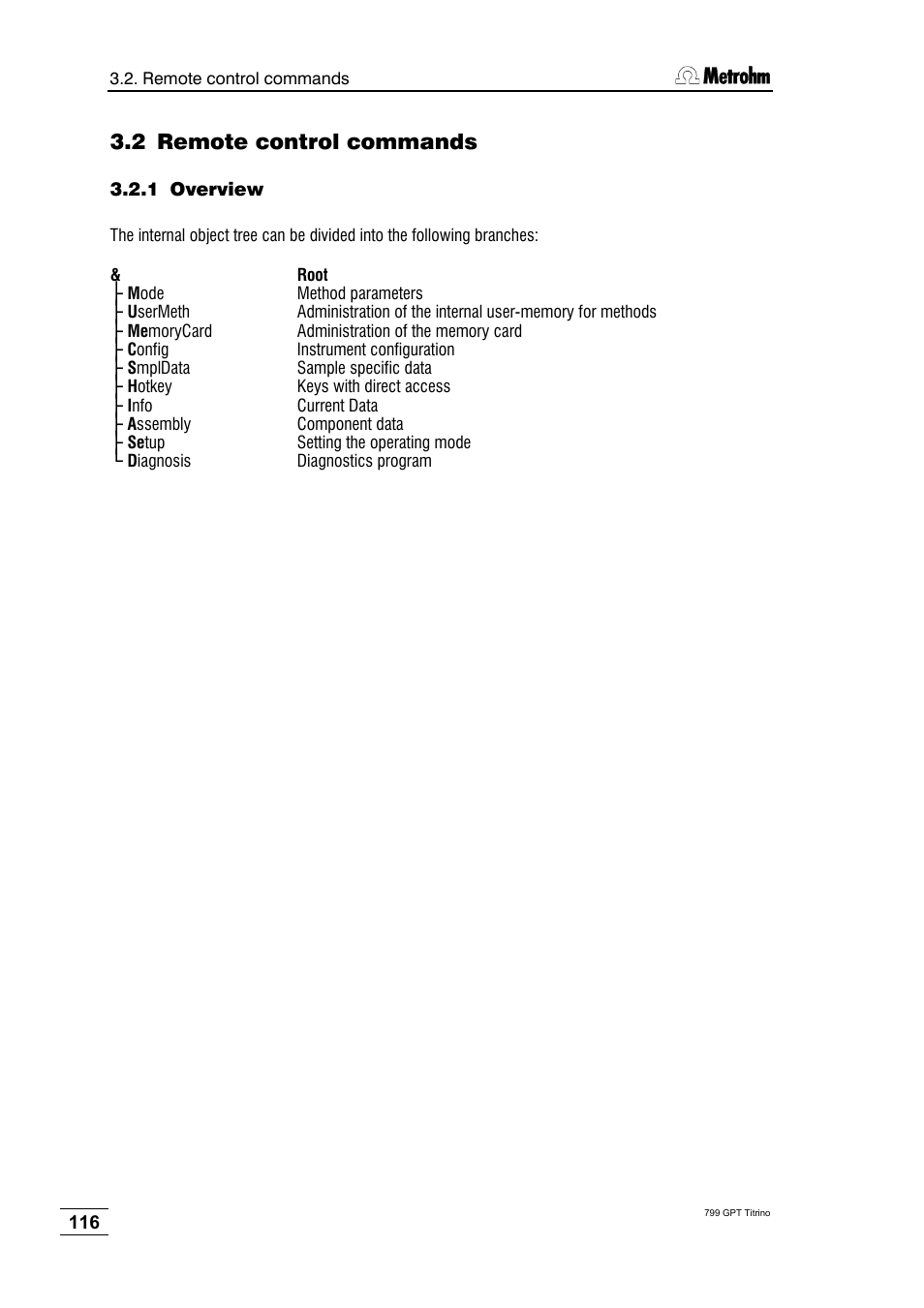 2 remote control commands, 1 overview | Metrohm 799 GPT Titrino User Manual | Page 120 / 242