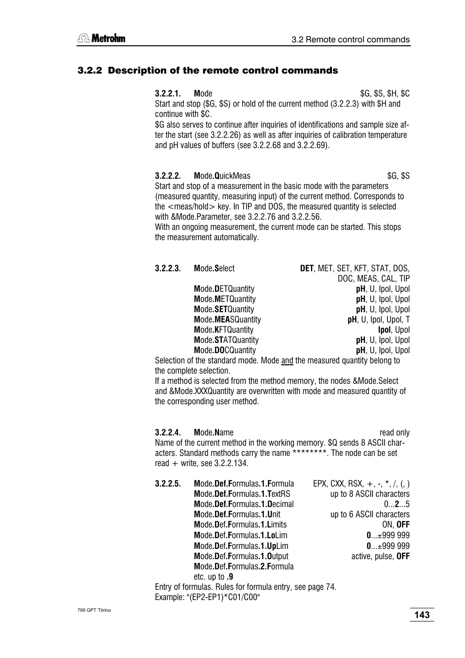 2 description of the remote control commands | Metrohm 799 GPT Titrino User Manual | Page 147 / 242