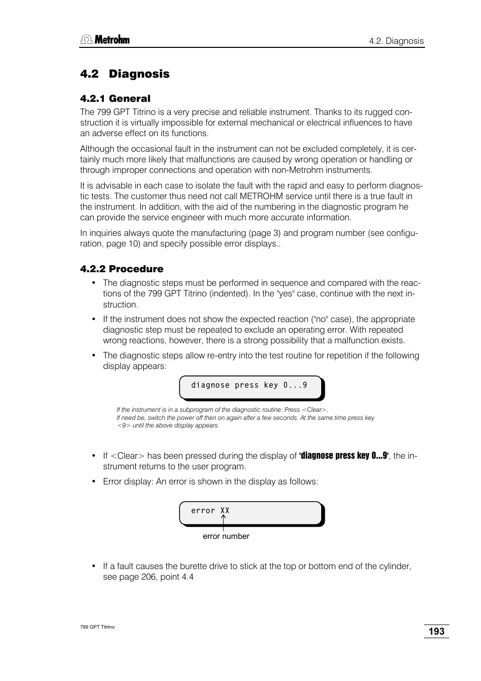 2 diagnosis, 1 general, 2 procedure | Metrohm 799 GPT Titrino User Manual | Page 197 / 242