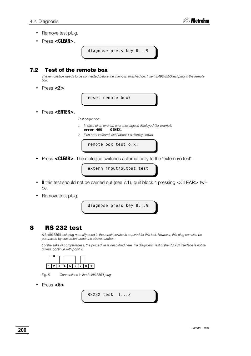 8rs 232 test, 2 test of the remote box | Metrohm 799 GPT Titrino User Manual | Page 204 / 242