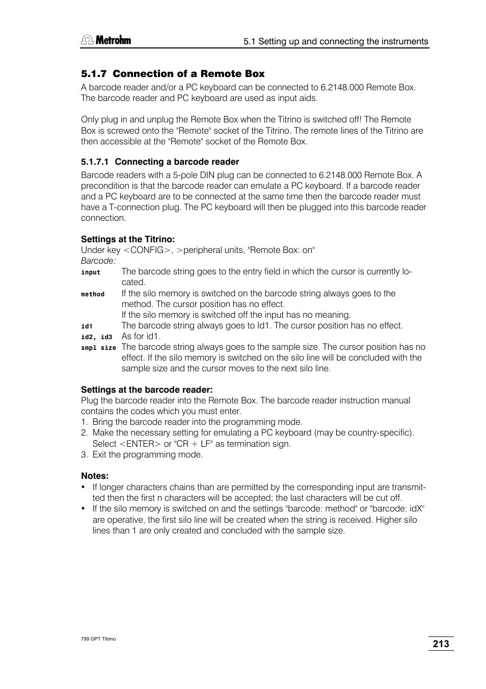 7 connection of a remote box | Metrohm 799 GPT Titrino User Manual | Page 217 / 242