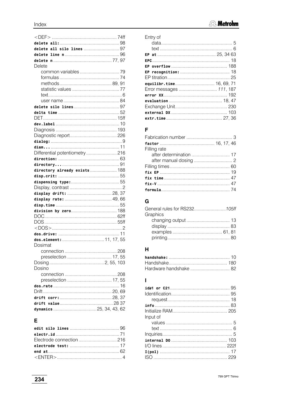 Metrohm 799 GPT Titrino User Manual | Page 238 / 242