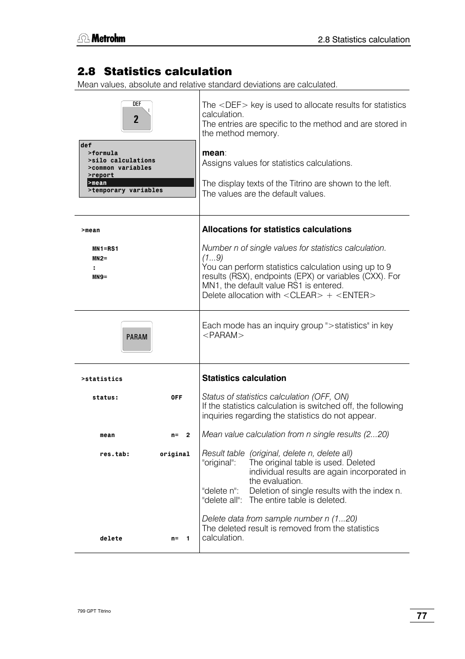 8 statistics calculation | Metrohm 799 GPT Titrino User Manual | Page 81 / 242