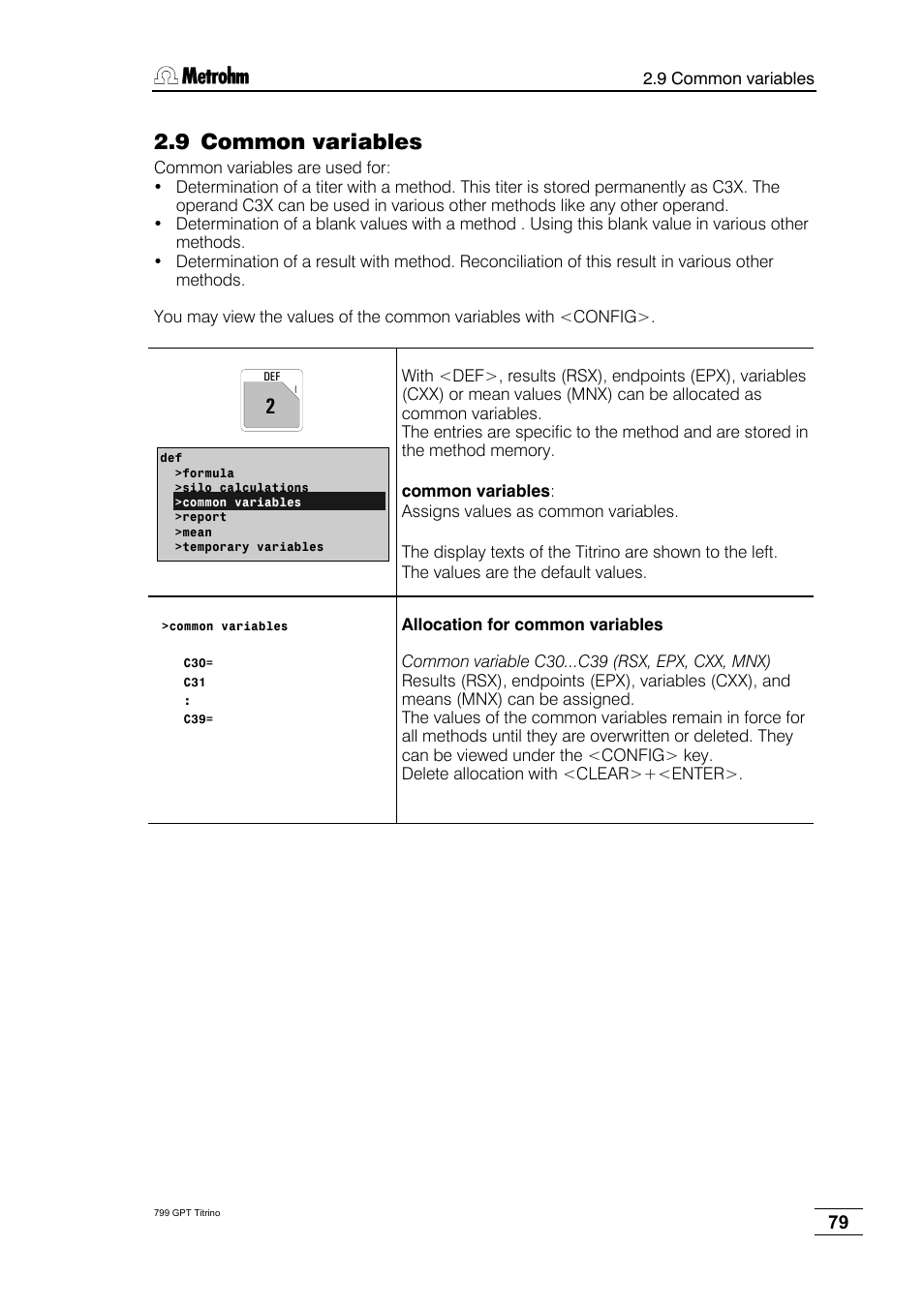 9 common variables | Metrohm 799 GPT Titrino User Manual | Page 83 / 242