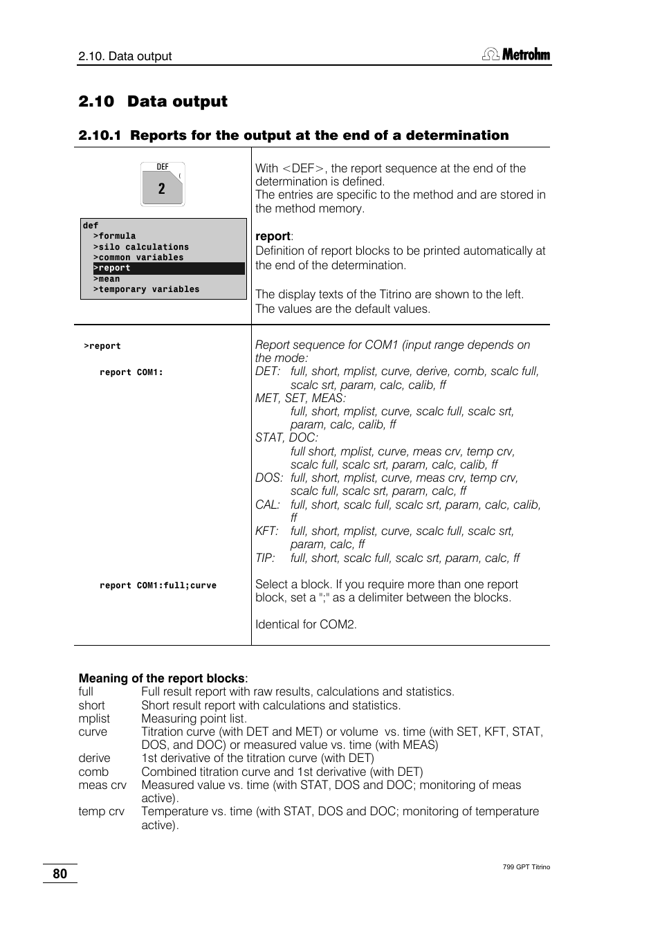10 data output | Metrohm 799 GPT Titrino User Manual | Page 84 / 242