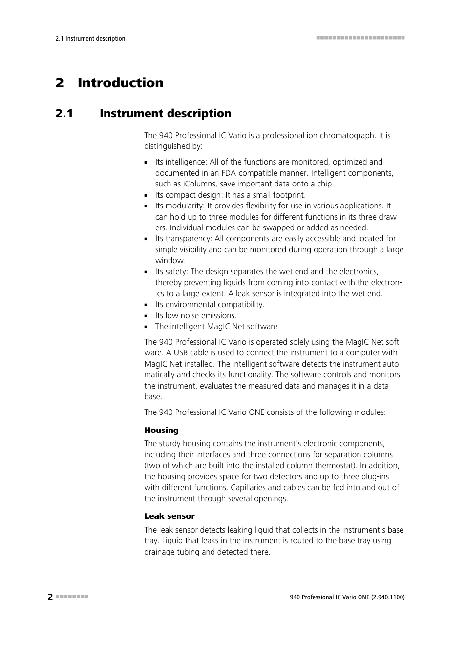 2 introduction, 1 instrument description, Instrument description | Metrohm 940 Professional IC Vario User Manual | Page 10 / 43