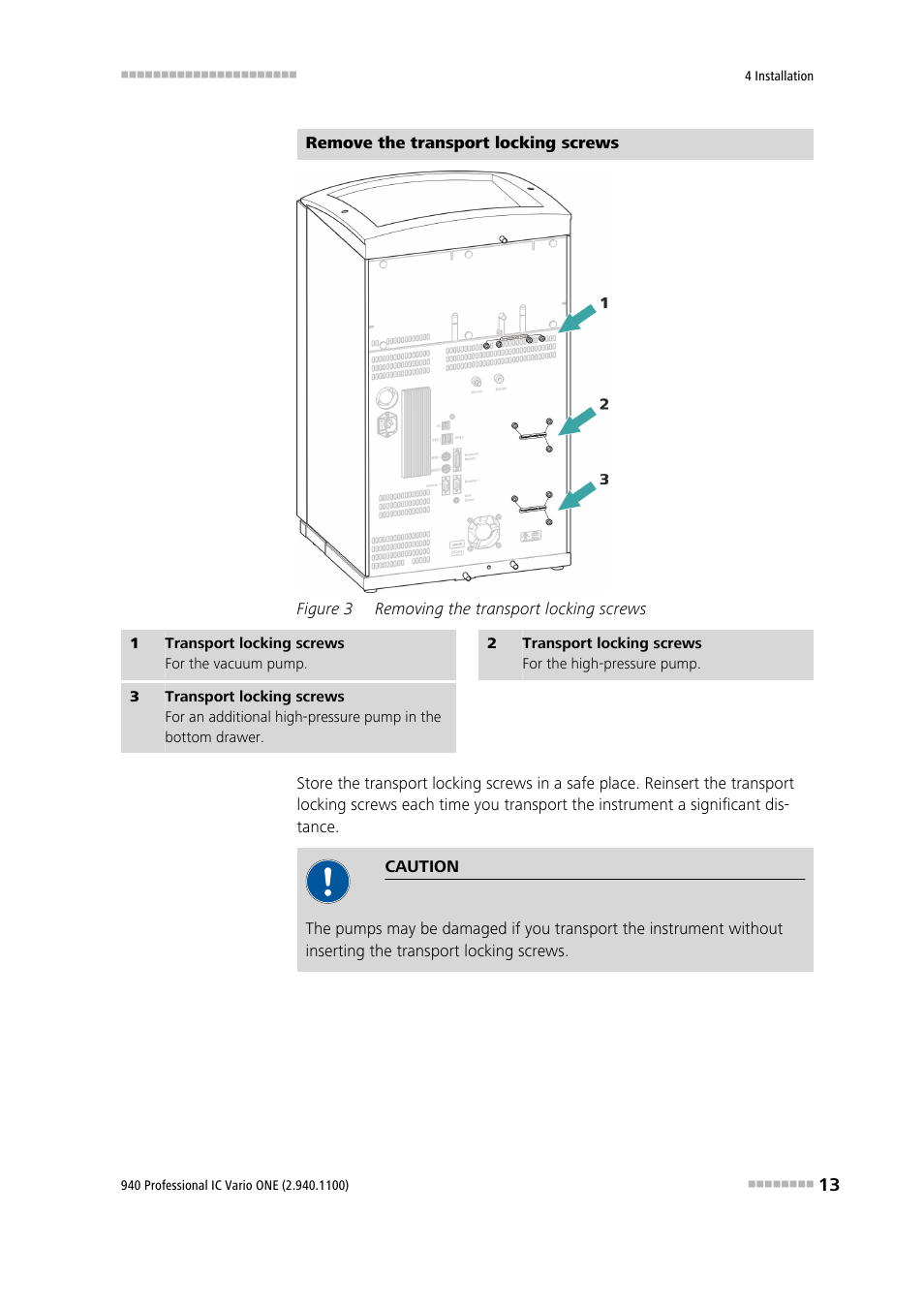 Figure 3, Removing the transport locking screws | Metrohm 940 Professional IC Vario User Manual | Page 21 / 43