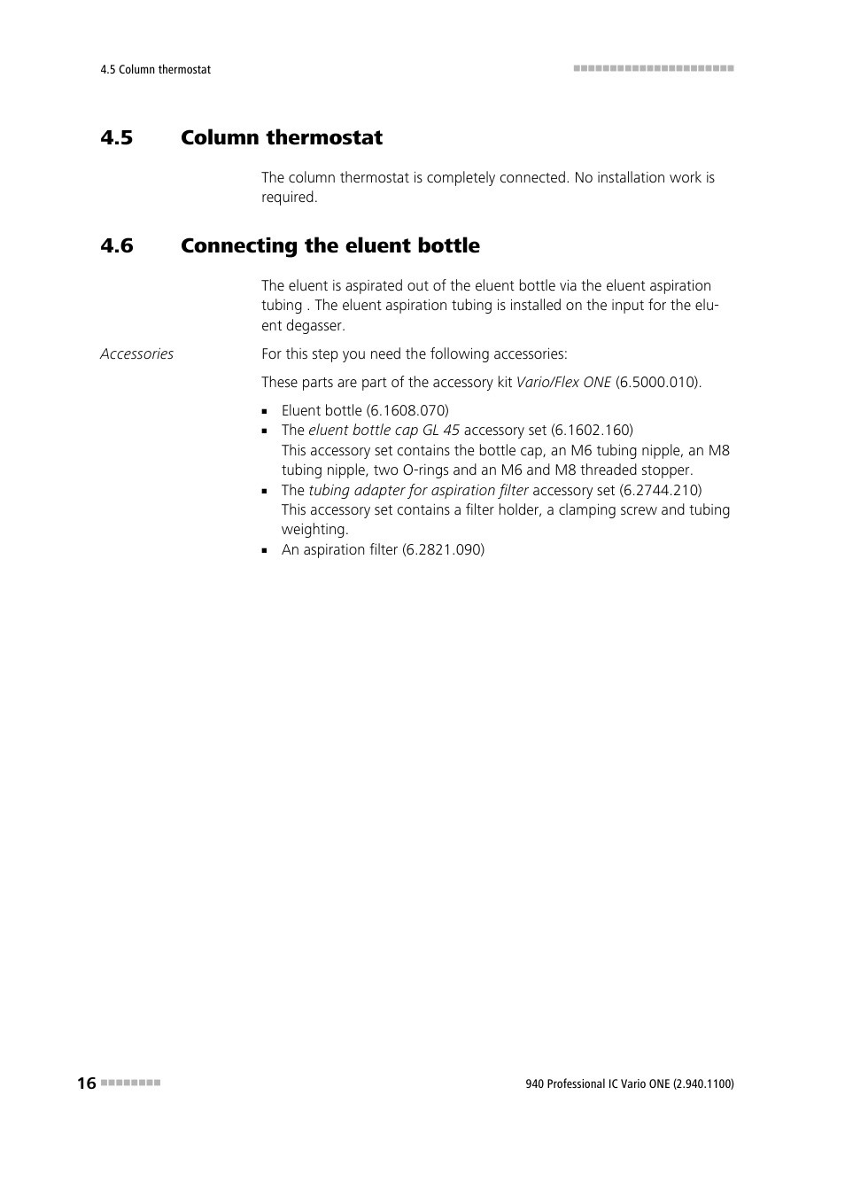 5 column thermostat, 6 connecting the eluent bottle, Column thermostat | Connecting the eluent bottle | Metrohm 940 Professional IC Vario User Manual | Page 24 / 43