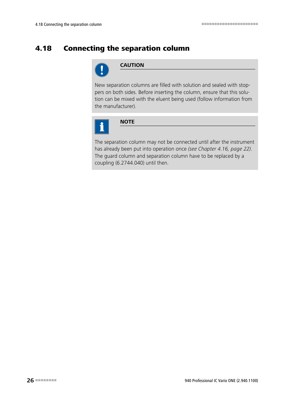 18 connecting the separation column | Metrohm 940 Professional IC Vario User Manual | Page 34 / 43