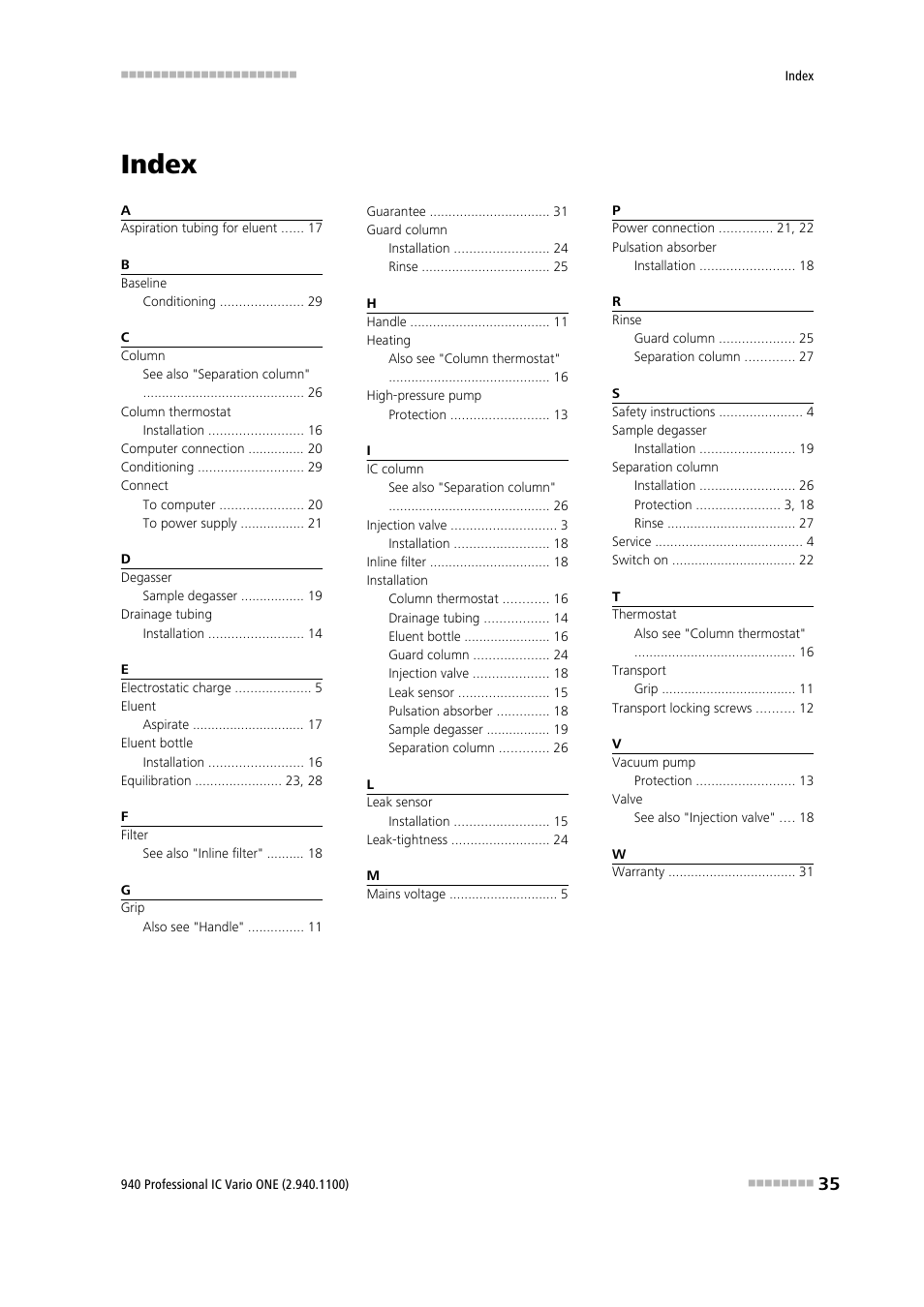 Index | Metrohm 940 Professional IC Vario User Manual | Page 43 / 43
