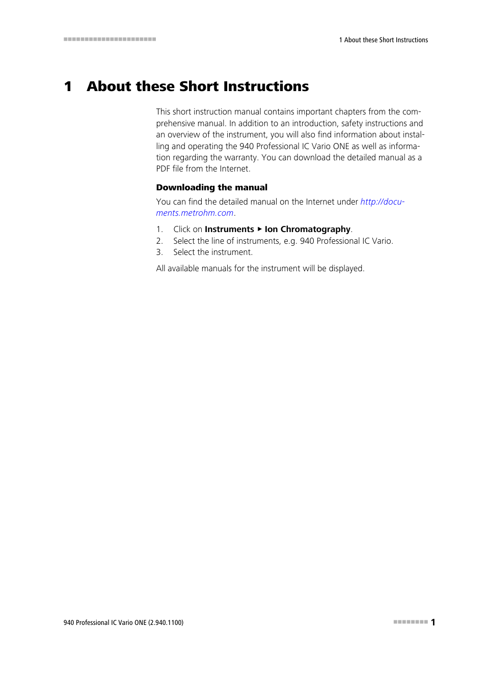 1 about these short instructions | Metrohm 940 Professional IC Vario User Manual | Page 9 / 43
