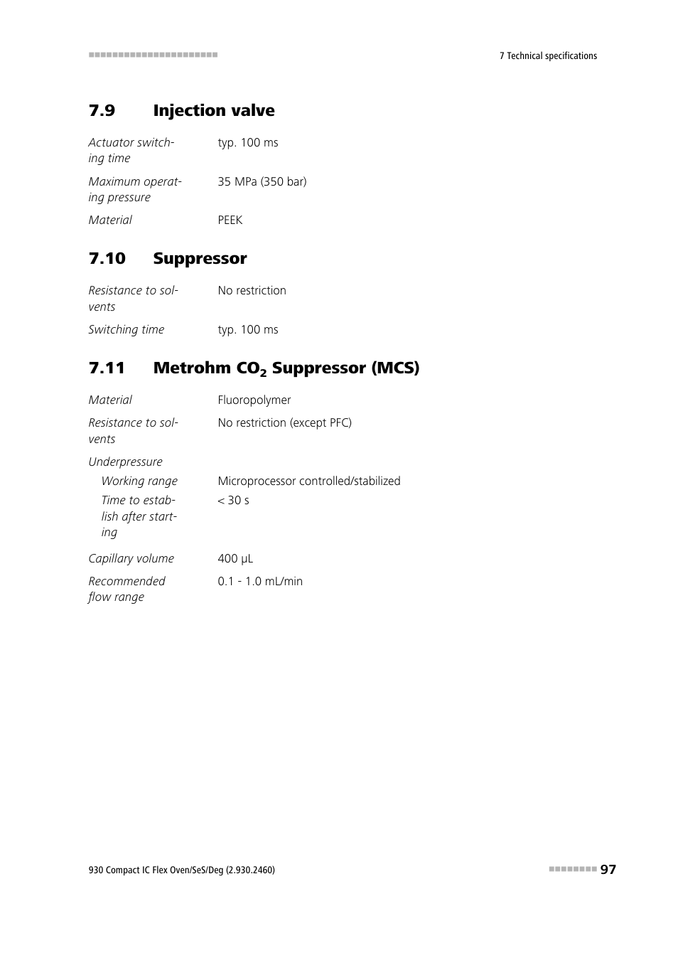 9 injection valve, 10 suppressor, 11 metrohm co2 suppressor (mcs) | Injection valve, 11 metrohm co, Suppressor (mcs) | Metrohm 930 Compact IC Flex Oven/SeS/Deg User Manual | Page 105 / 113