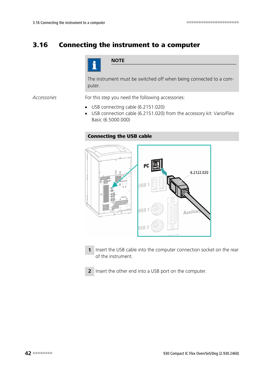 16 connecting the instrument to a computer | Metrohm 930 Compact IC Flex Oven/SeS/Deg User Manual | Page 50 / 113