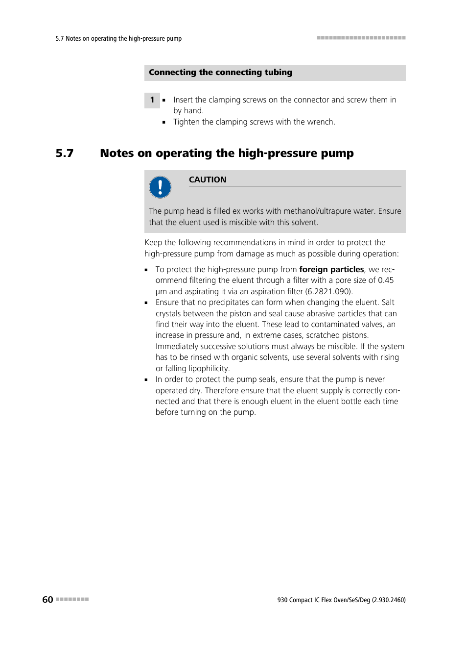 7 notes on operating the high-pressure pump, Notes on operating the high-pressure pump | Metrohm 930 Compact IC Flex Oven/SeS/Deg User Manual | Page 68 / 113