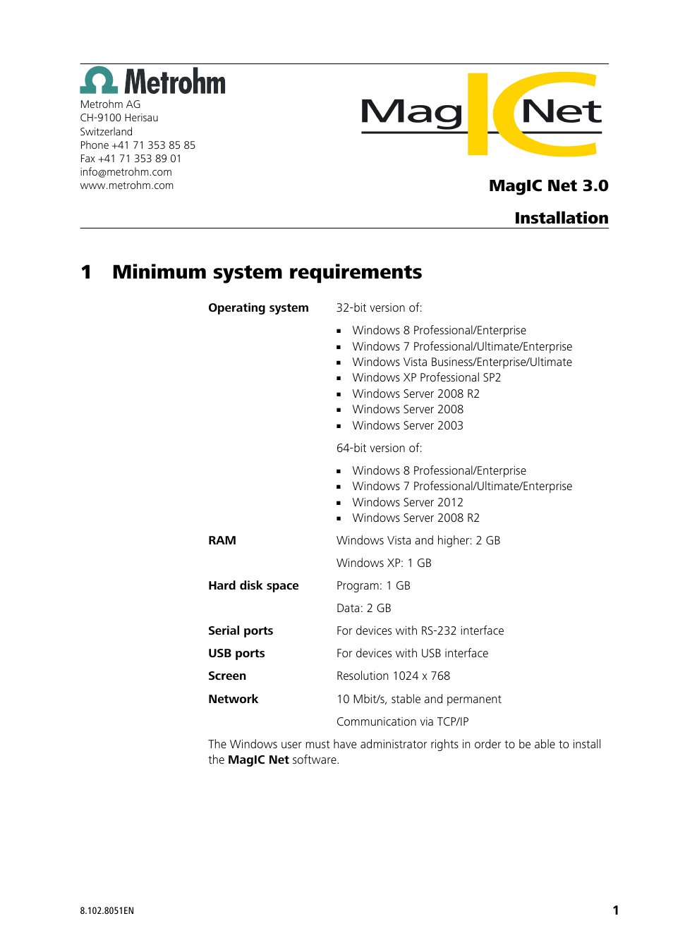 Metrohm MagIC Net 3.0 User Manual | 20 pages