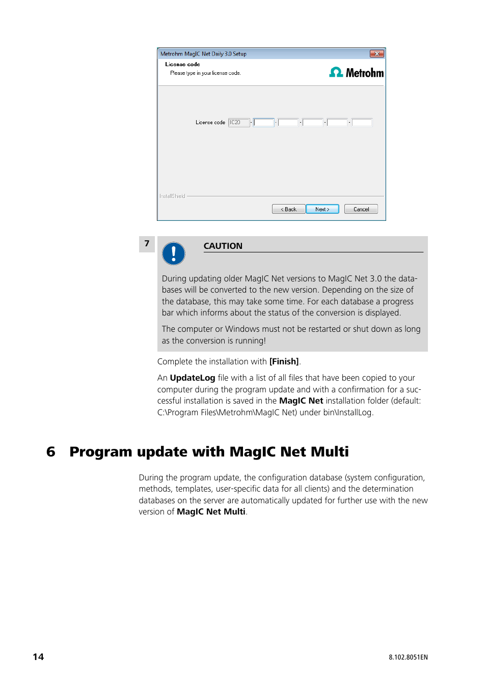 6 program update with magic net multi | Metrohm MagIC Net 3.0 User Manual | Page 14 / 20