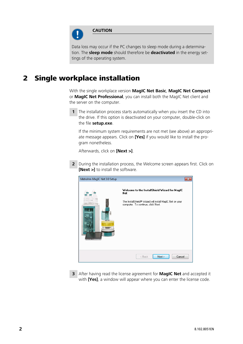 2 single workplace installation | Metrohm MagIC Net 3.0 User Manual | Page 2 / 20