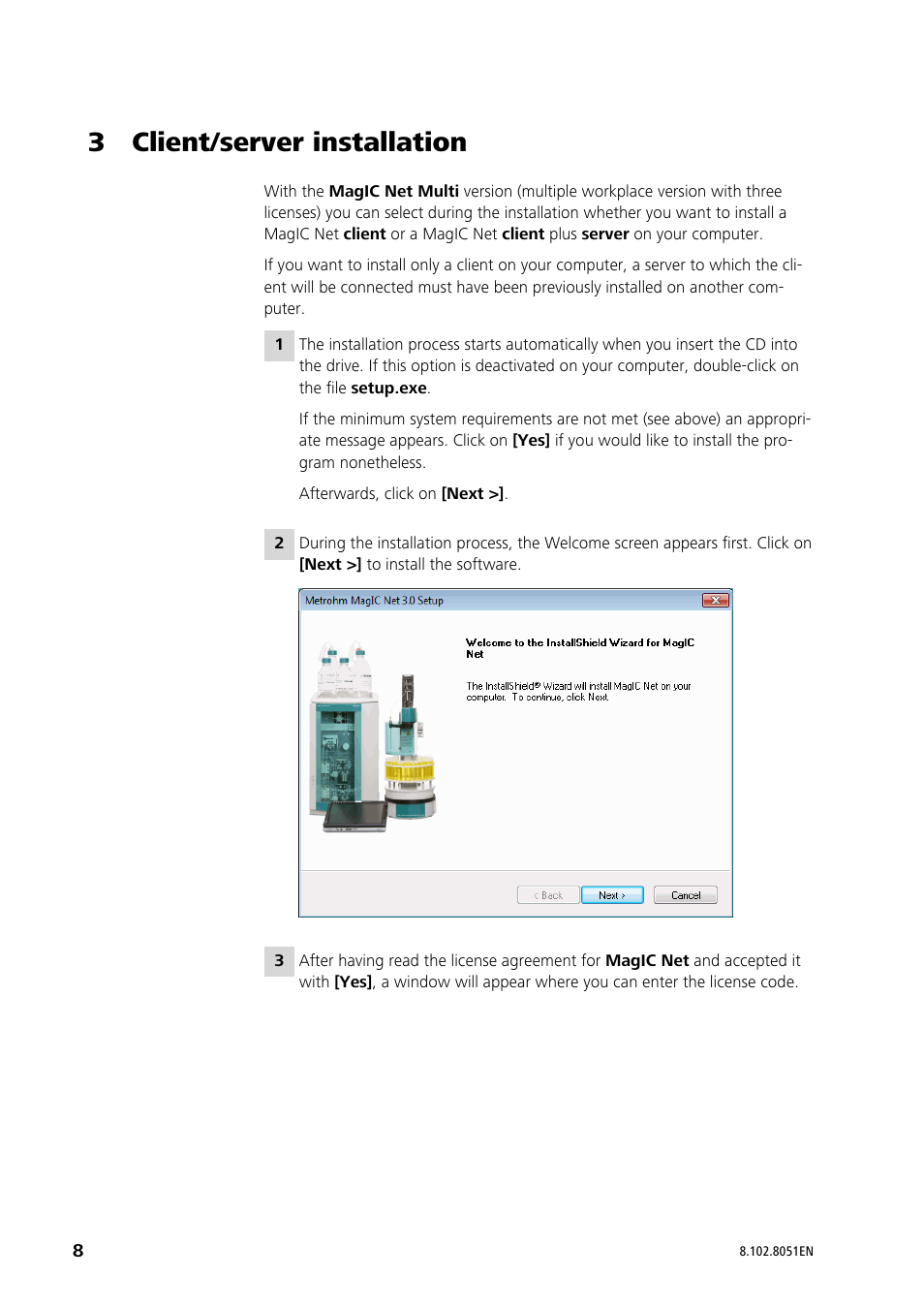 3 client/server installation | Metrohm MagIC Net 3.0 User Manual | Page 8 / 20