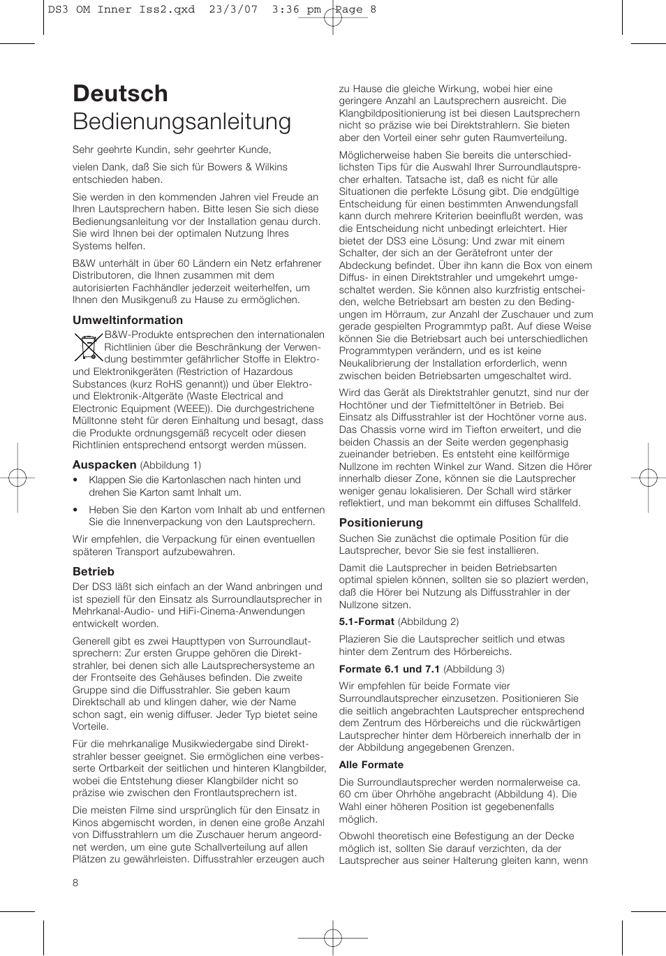 Deutsch bedienungsanleitung | Bowers & Wilkins DS3 User Manual | Page 11 / 48