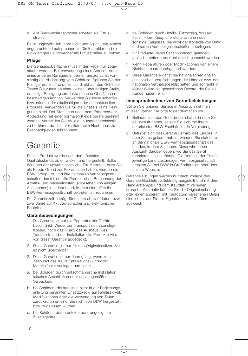 Garantie | Bowers & Wilkins DS3 User Manual | Page 13 / 48