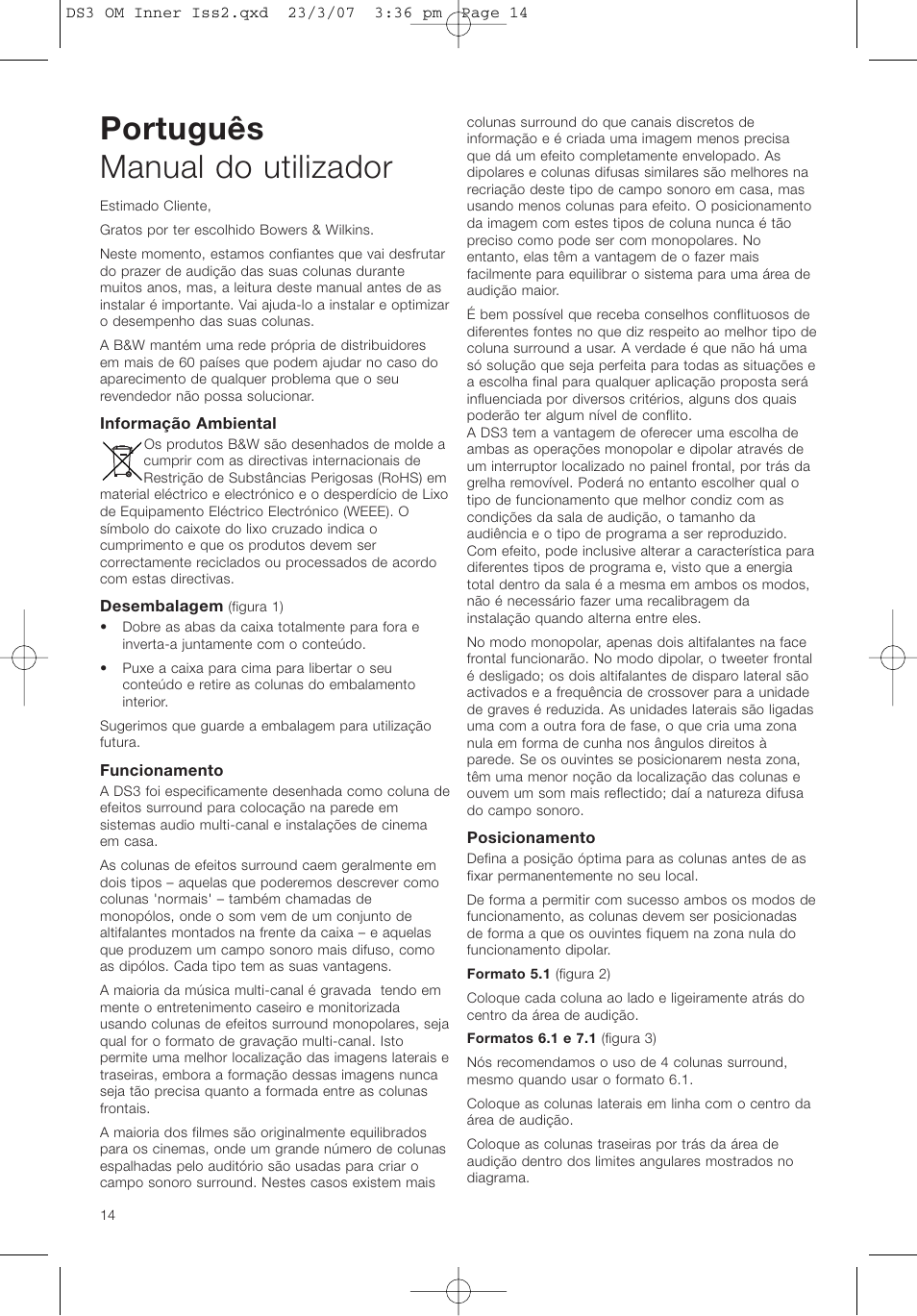 Português manual do utilizador | Bowers & Wilkins DS3 User Manual | Page 17 / 48