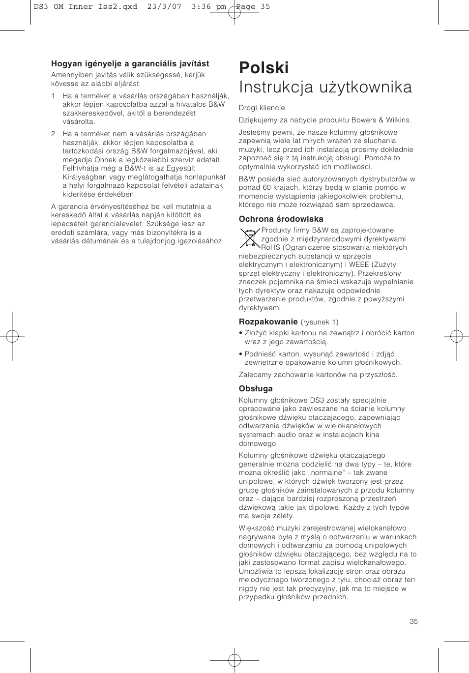 Polski instrukcja uãytkownika | Bowers & Wilkins DS3 User Manual | Page 38 / 48