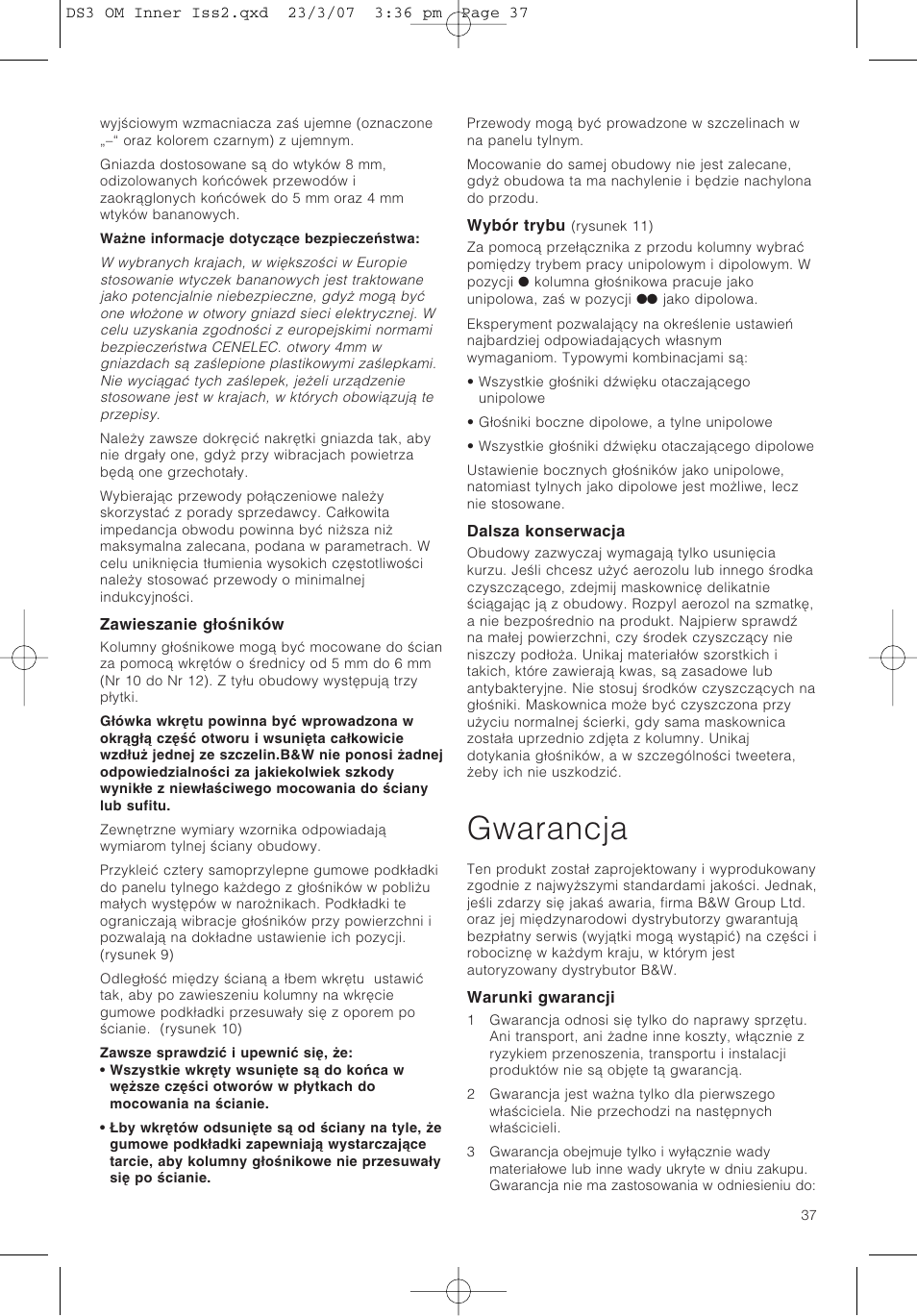 Gwarancja | Bowers & Wilkins DS3 User Manual | Page 40 / 48
