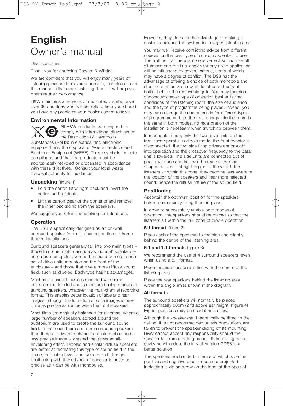 English owner’s manual | Bowers & Wilkins DS3 User Manual | Page 5 / 48