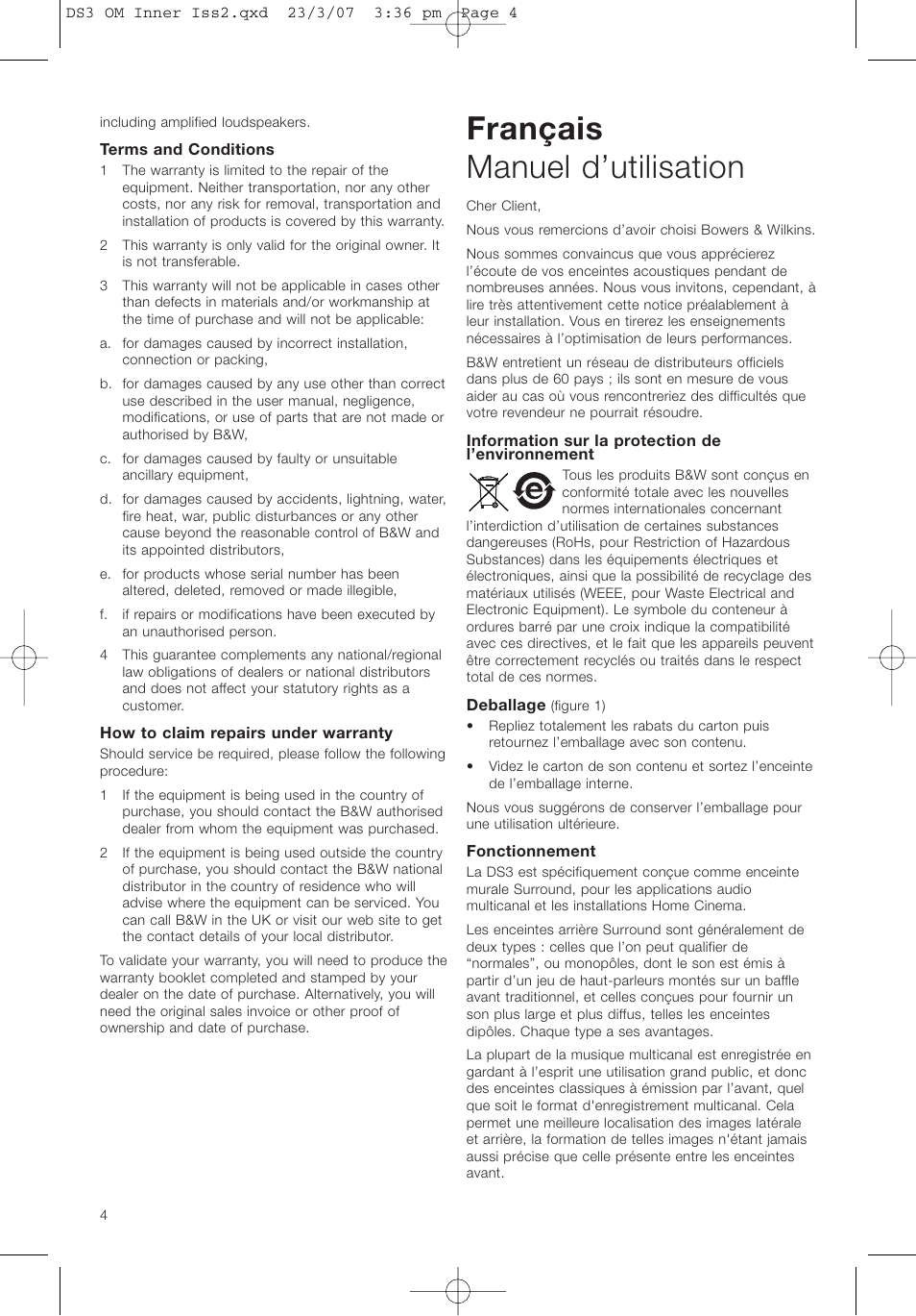 Français manuel d’utilisation | Bowers & Wilkins DS3 User Manual | Page 7 / 48