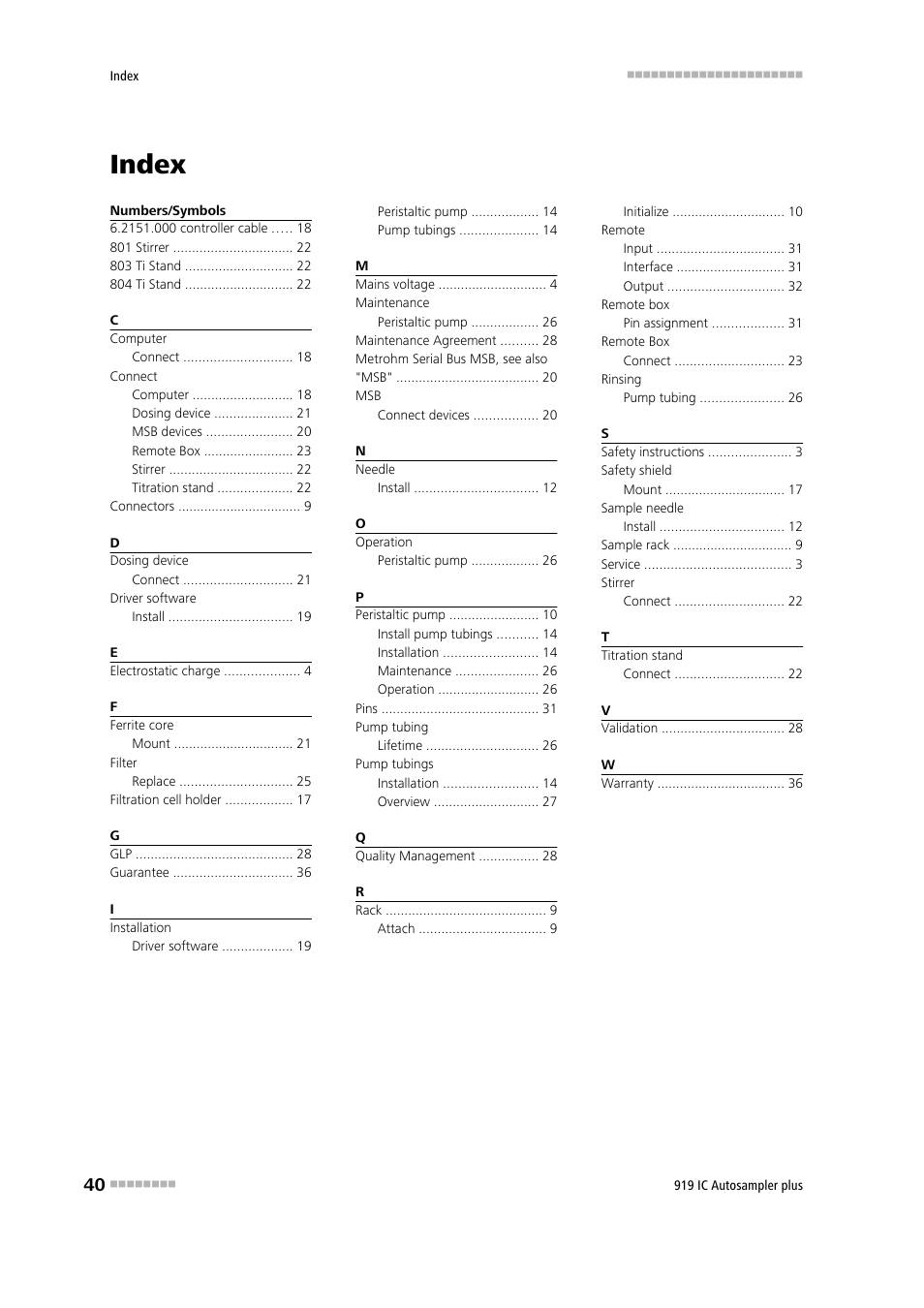 Index | Metrohm 919 IC Autosampler plus User Manual | Page 48 / 48