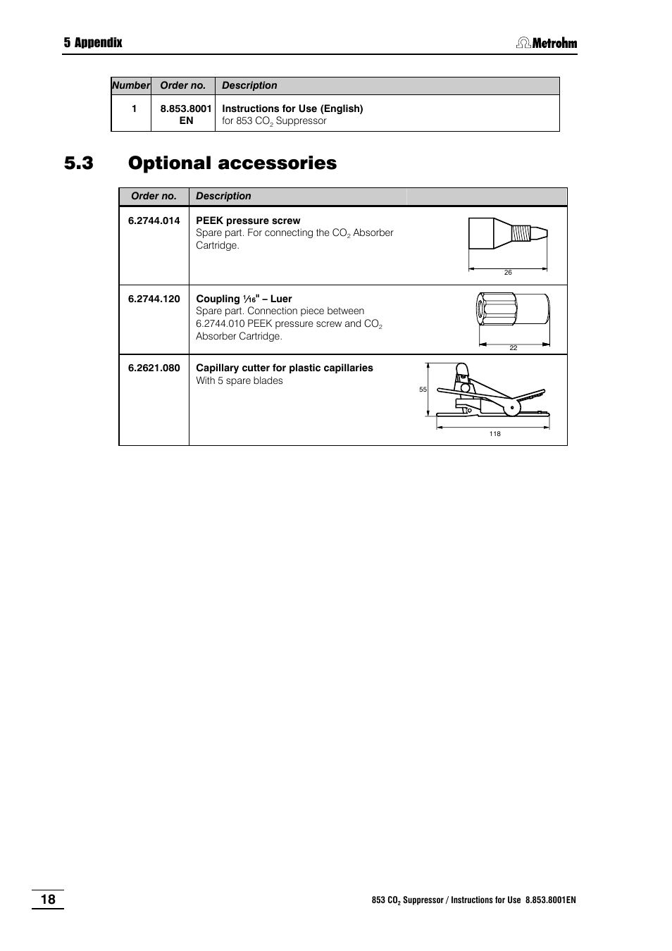 Optional accessories, 3 optional accessories | Metrohm 853 IC CO2 Suppressor User Manual | Page 24 / 29