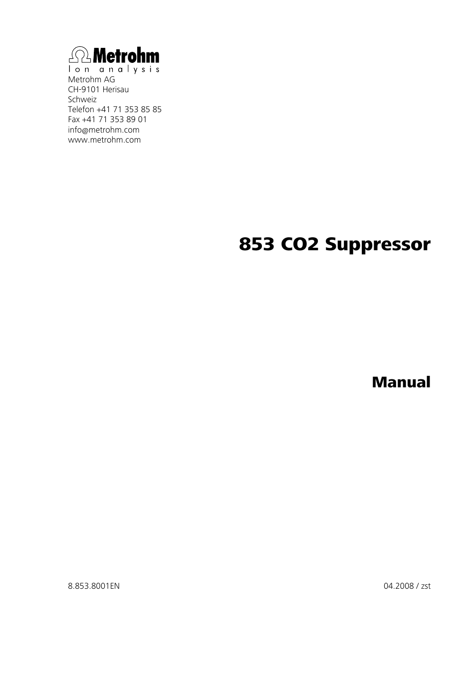 853 co2 suppressor, Manual | Metrohm 853 IC CO2 Suppressor User Manual | Page 3 / 29