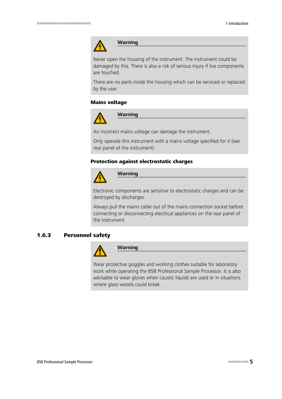 3 personnel safety, Personnel safety | Metrohm 858 Professional Sample Processor User Manual | Page 13 / 105
