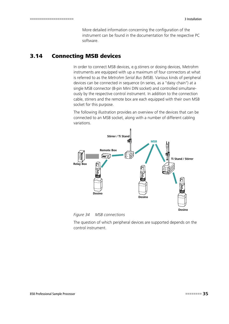14 connecting msb devices, Figure 34, Msb connections | Metrohm 858 Professional Sample Processor User Manual | Page 43 / 105